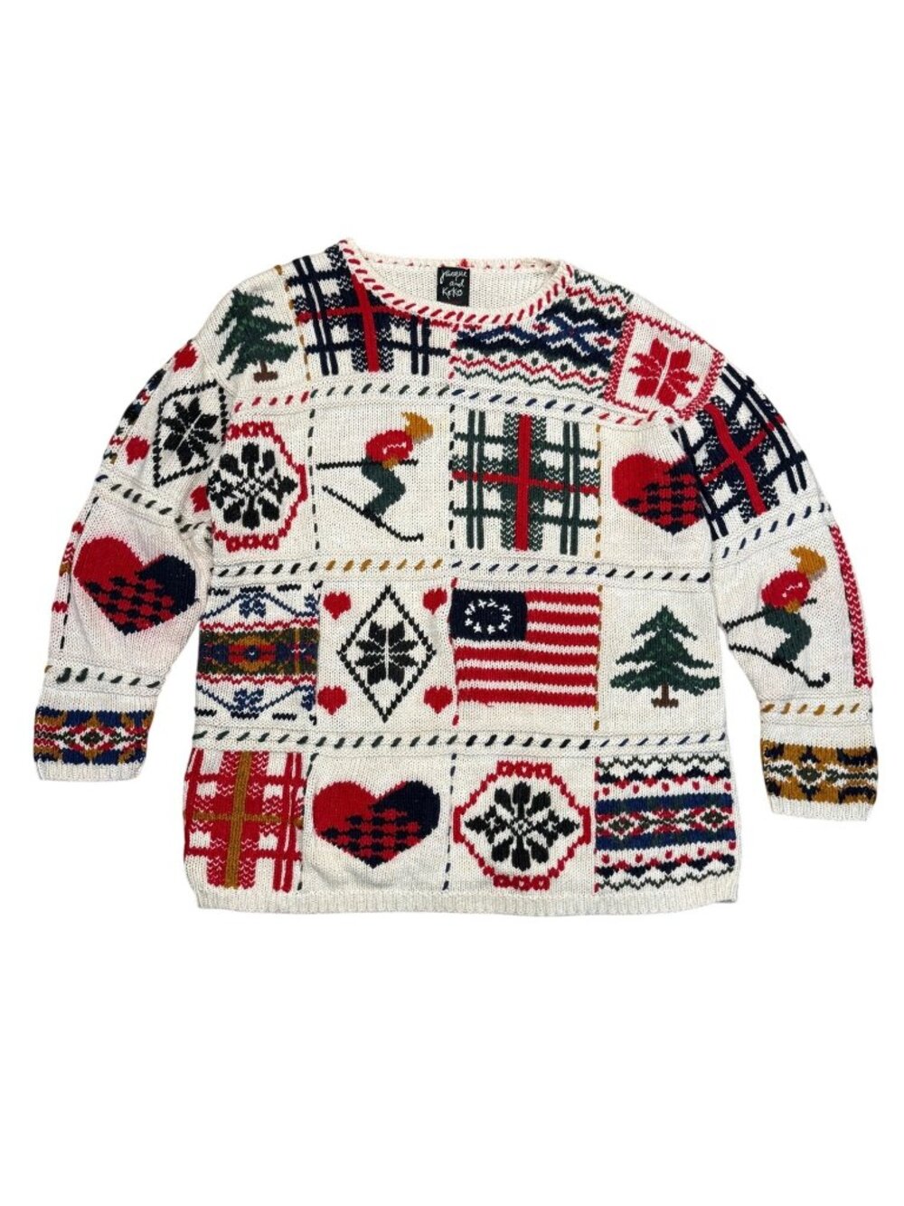 Vintage 90s Jacque And Koko Patchwork Ski Winter Holiday Crewneck Sweater Women’
